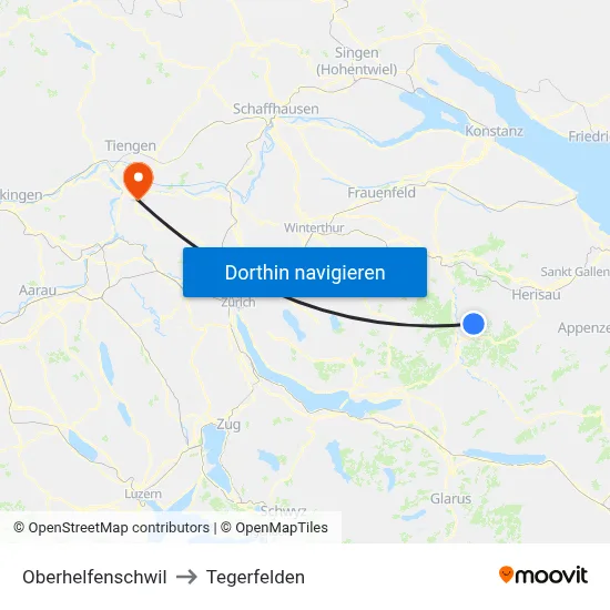 Oberhelfenschwil to Tegerfelden map