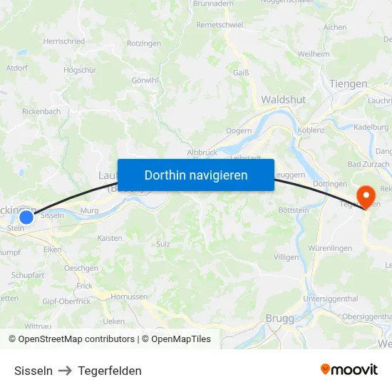 Sisseln to Tegerfelden map