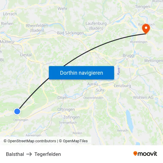 Balsthal to Tegerfelden map