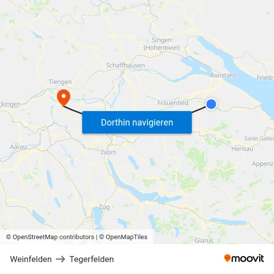 Weinfelden to Tegerfelden map