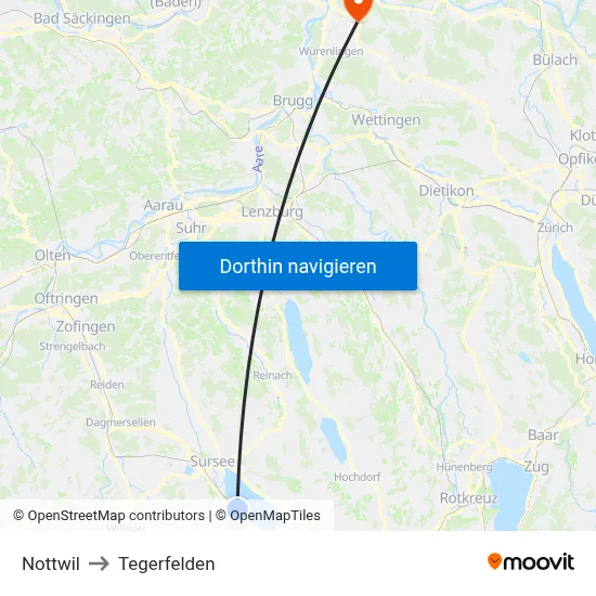 Nottwil to Tegerfelden map