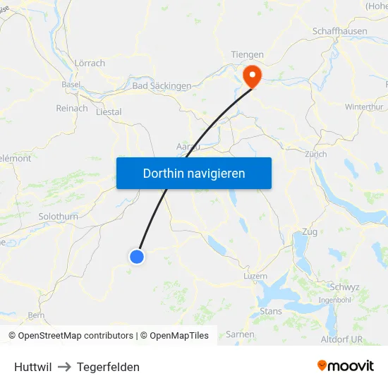 Huttwil to Tegerfelden map