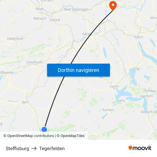 Steffisburg to Tegerfelden map