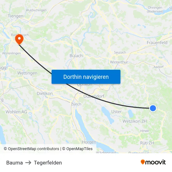 Bauma to Tegerfelden map