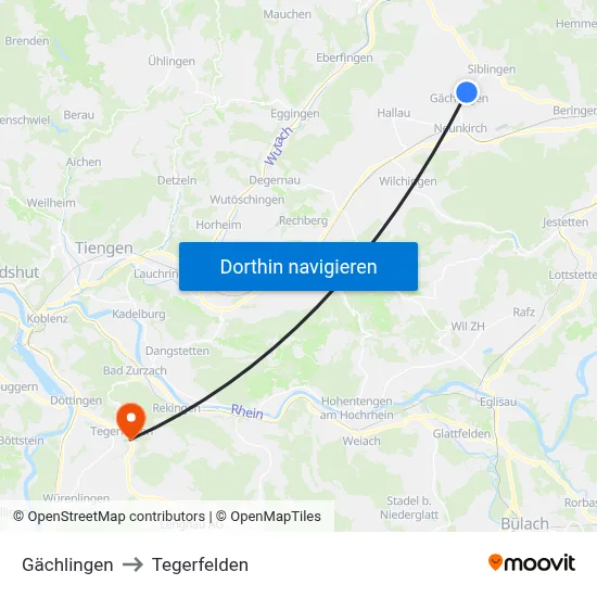 Gächlingen to Tegerfelden map
