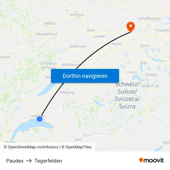 Paudex to Tegerfelden map
