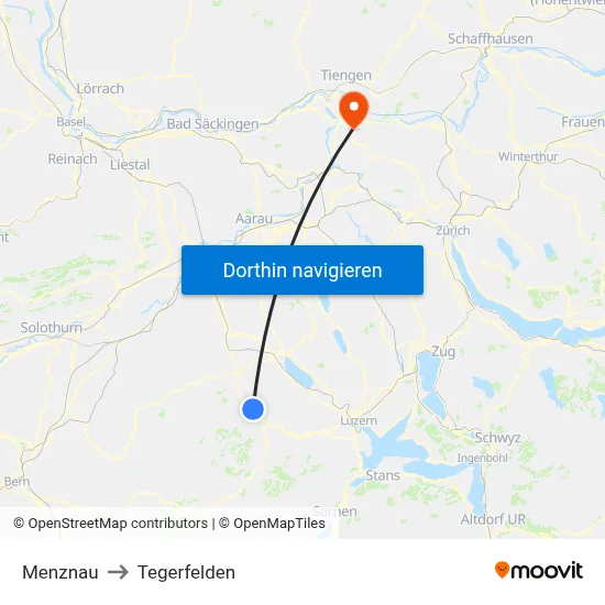 Menznau to Tegerfelden map