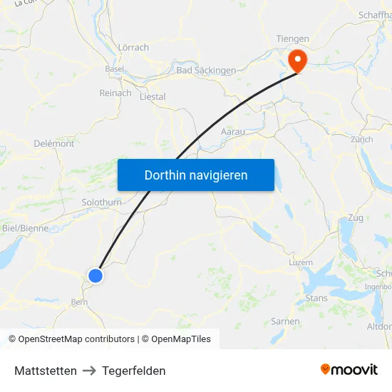 Mattstetten to Tegerfelden map