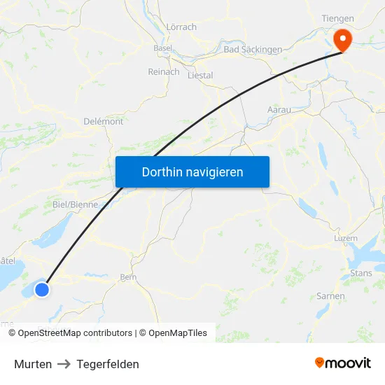 Murten to Tegerfelden map