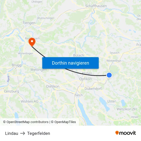Lindau to Tegerfelden map