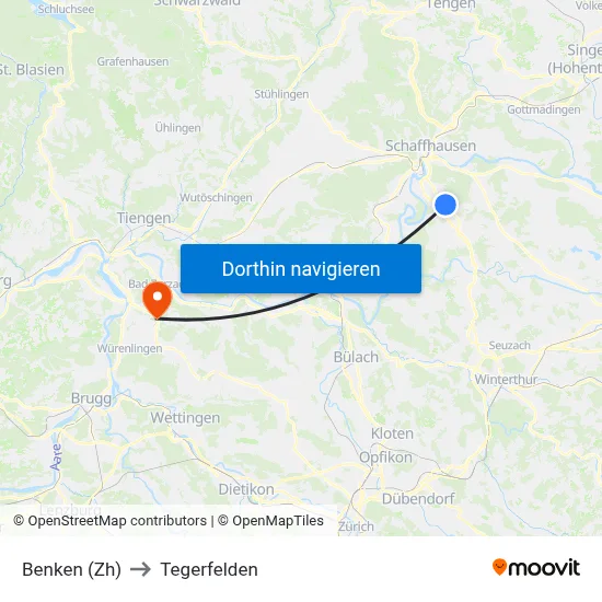 Benken (Zh) to Tegerfelden map