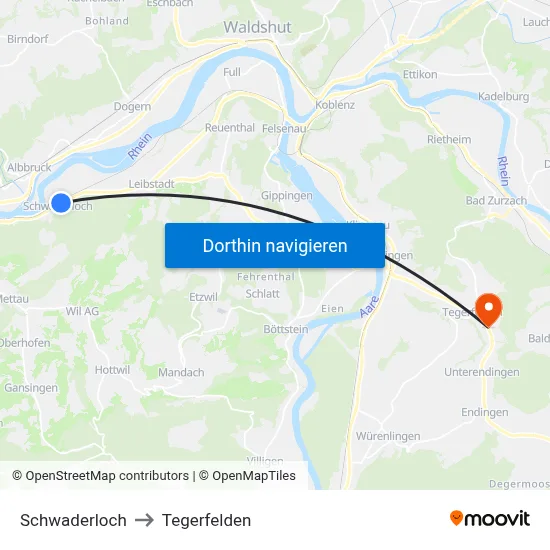 Schwaderloch to Tegerfelden map