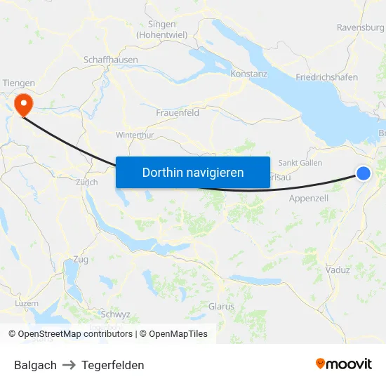 Balgach to Tegerfelden map