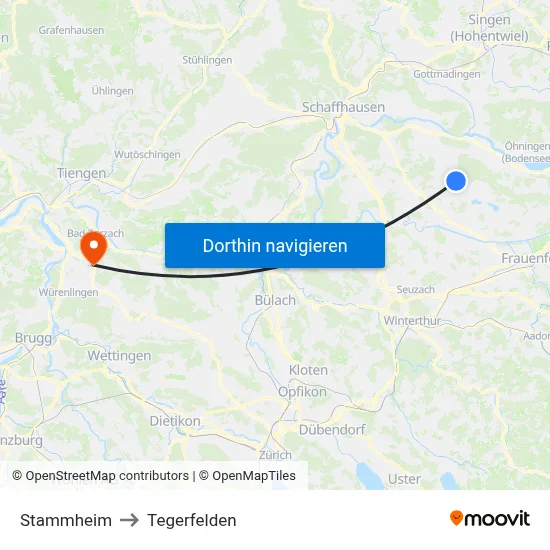 Stammheim to Tegerfelden map