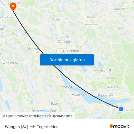 Wangen (Sz) to Tegerfelden map