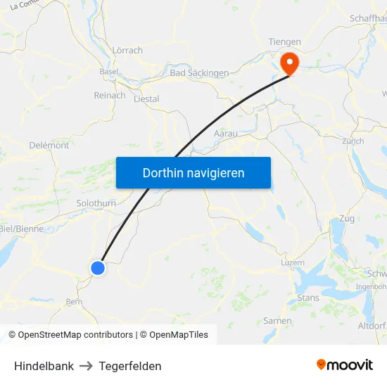 Hindelbank to Tegerfelden map