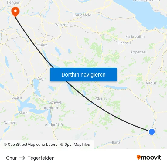 Chur to Tegerfelden map