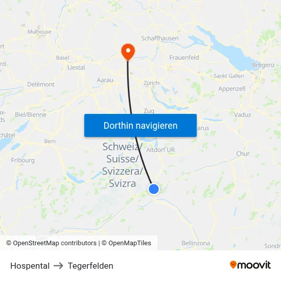Hospental to Tegerfelden map