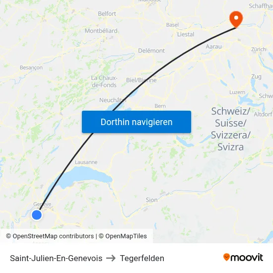 Saint-Julien-En-Genevois to Tegerfelden map