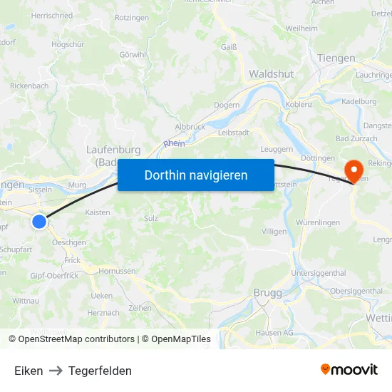 Eiken to Tegerfelden map