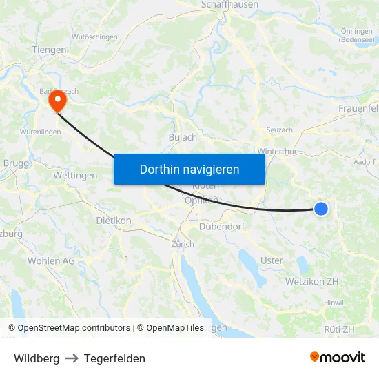 Wildberg to Tegerfelden map