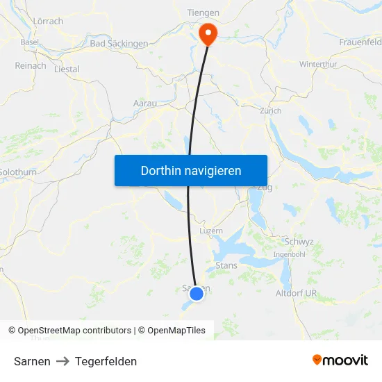 Sarnen to Tegerfelden map