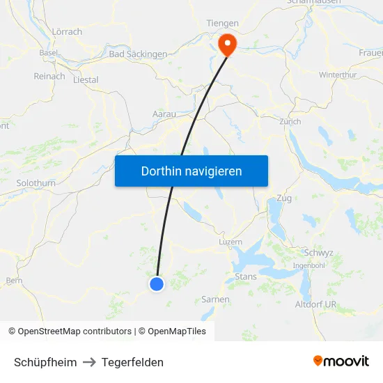 Schüpfheim to Tegerfelden map