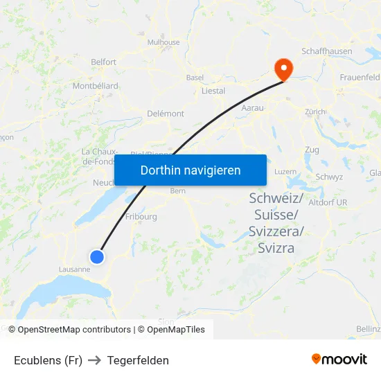 Ecublens (Fr) to Tegerfelden map
