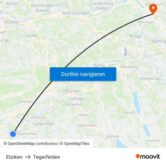 Etziken to Tegerfelden map