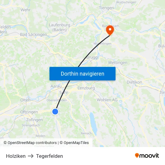 Holziken to Tegerfelden map