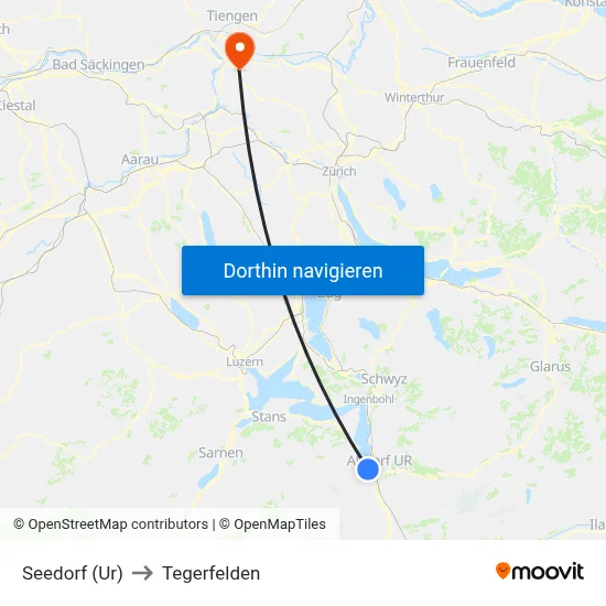 Seedorf (Ur) to Tegerfelden map