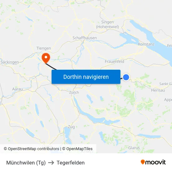 Münchwilen (Tg) to Tegerfelden map