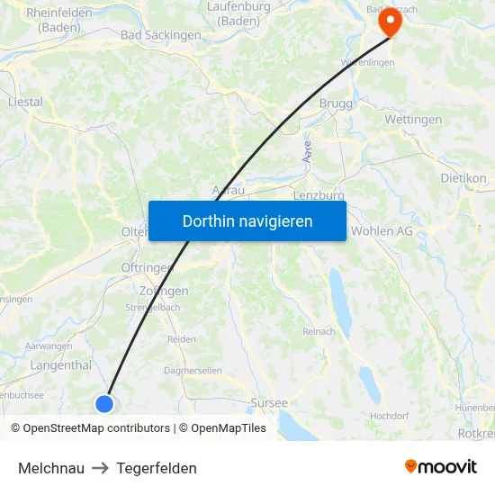 Melchnau to Tegerfelden map