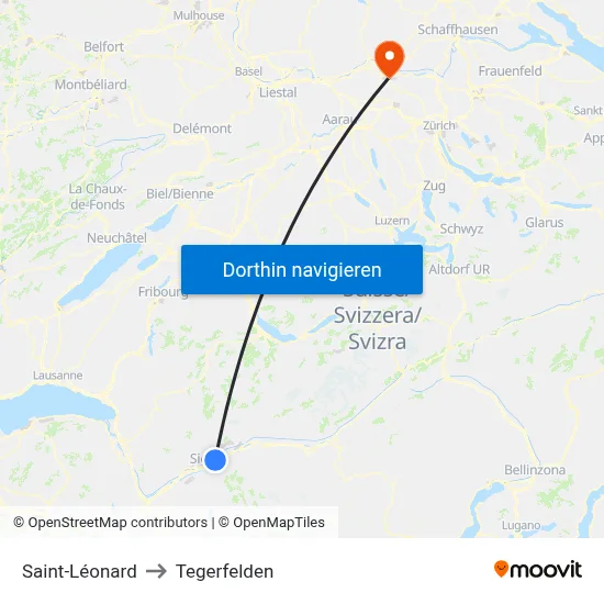 Saint-Léonard to Tegerfelden map