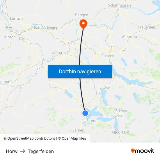 Horw to Tegerfelden map