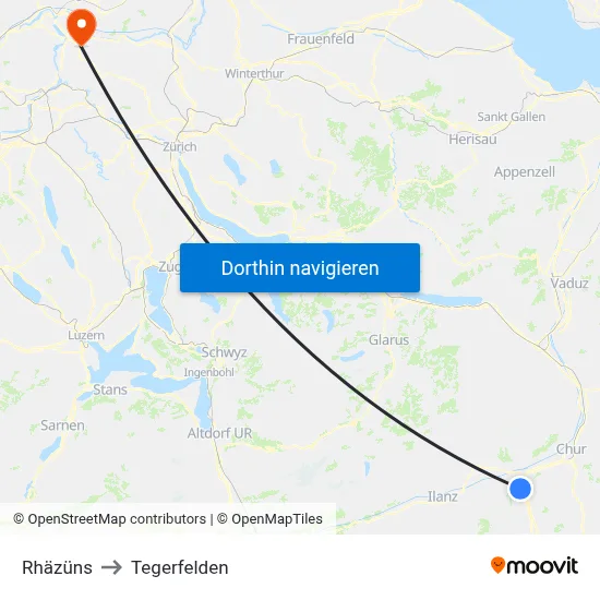 Rhäzüns to Tegerfelden map