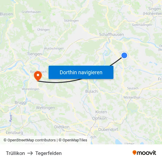 Trüllikon to Tegerfelden map