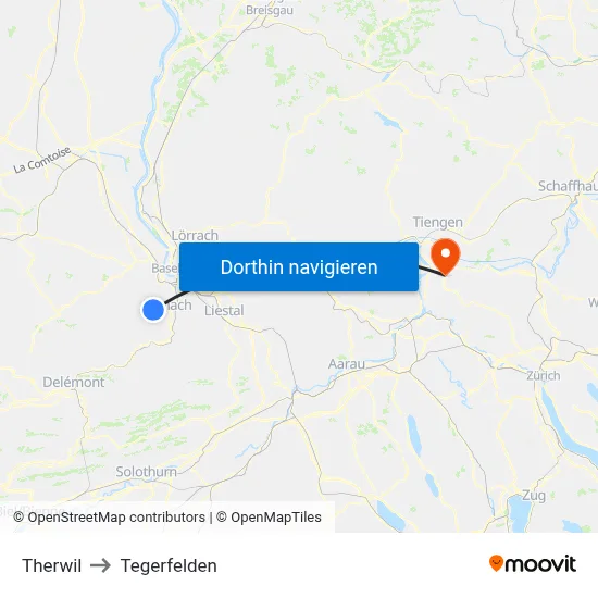 Therwil to Tegerfelden map