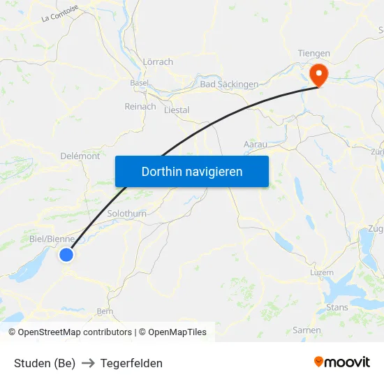Studen (Be) to Tegerfelden map