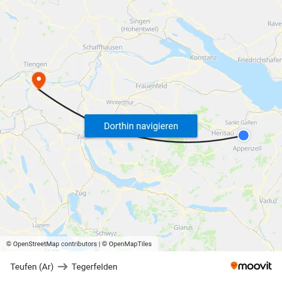 Teufen (Ar) to Tegerfelden map