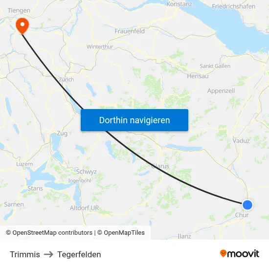 Trimmis to Tegerfelden map