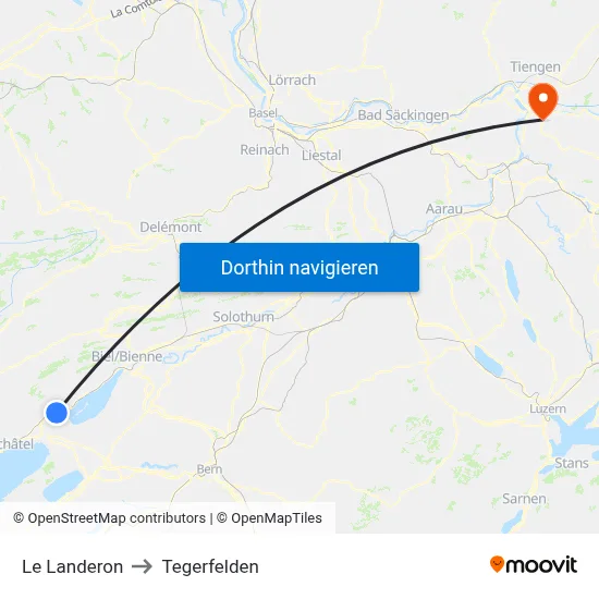 Le Landeron to Tegerfelden map