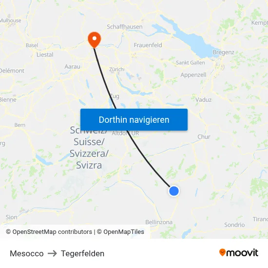 Mesocco to Tegerfelden map