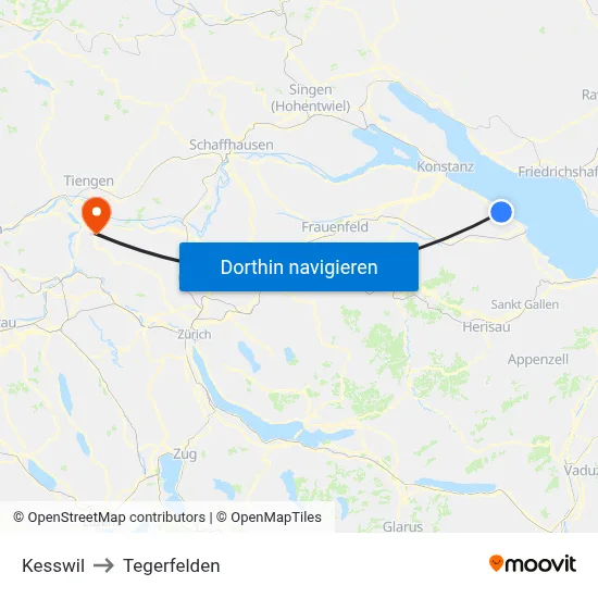 Kesswil to Tegerfelden map