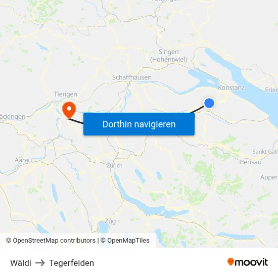 Wäldi to Tegerfelden map