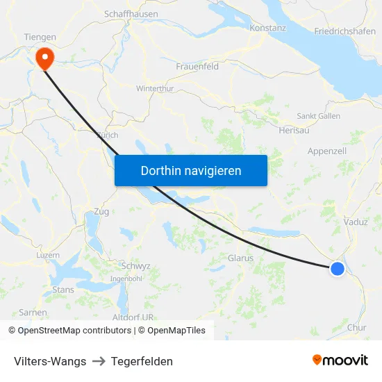 Vilters-Wangs to Tegerfelden map