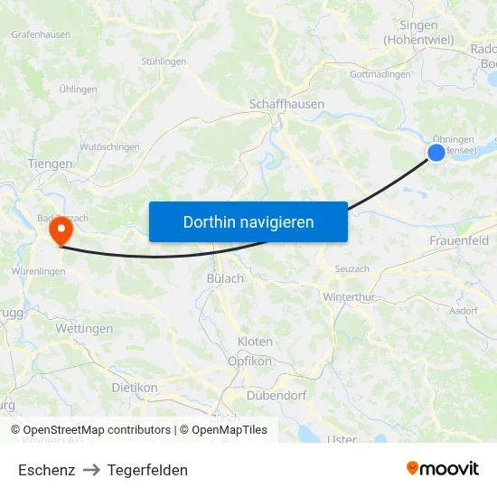 Eschenz to Tegerfelden map