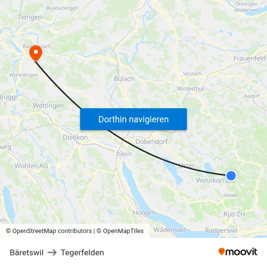 Bäretswil to Tegerfelden map