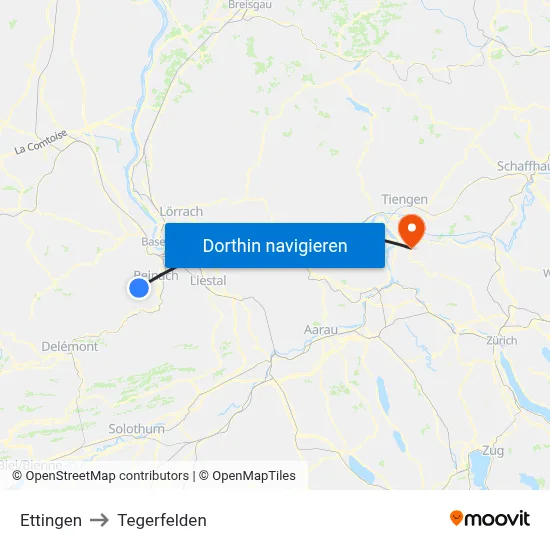 Ettingen to Tegerfelden map