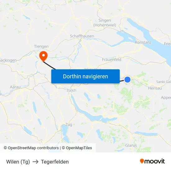 Wilen (Tg) to Tegerfelden map